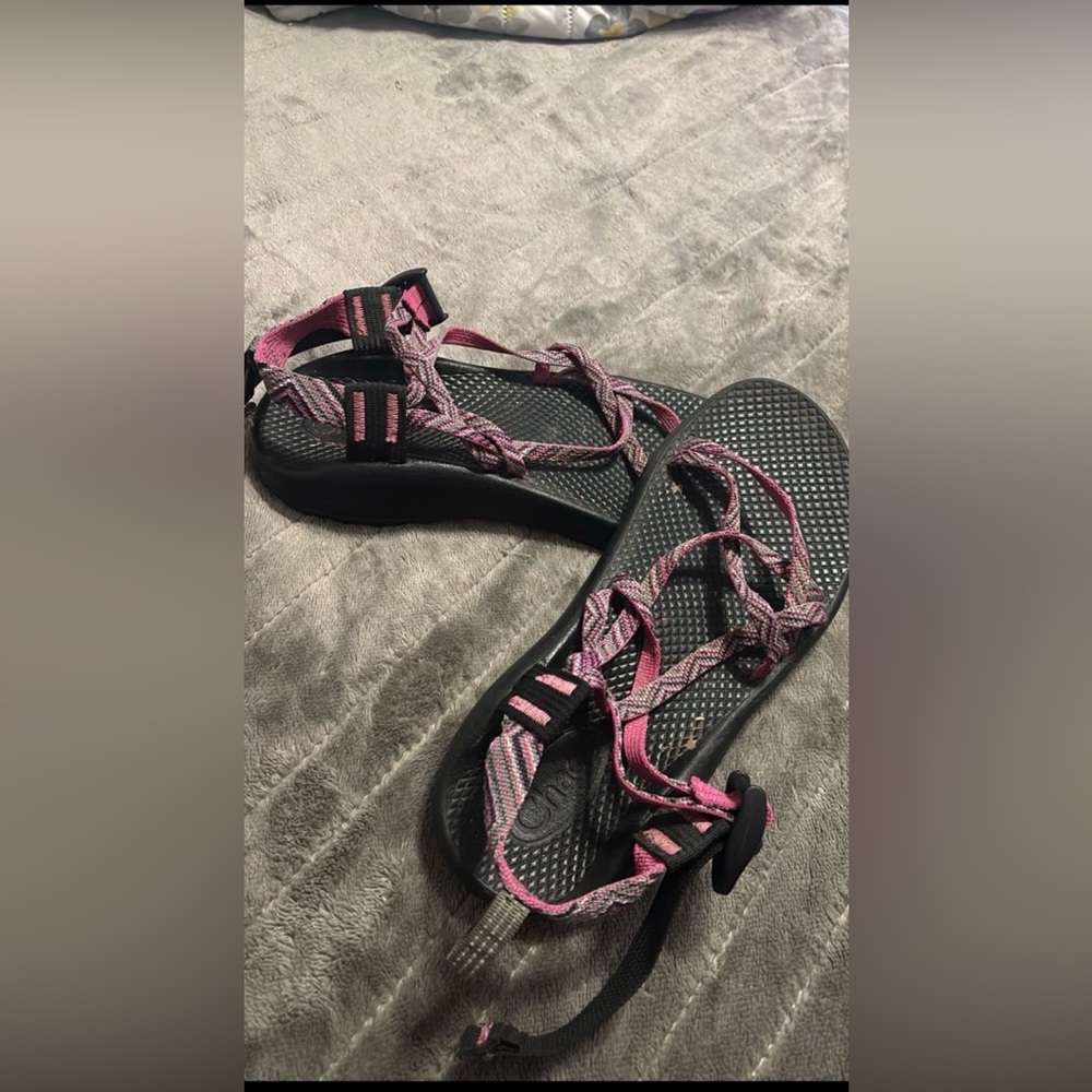 Chaco Women's Pink and Black Braided Strap Sandals
